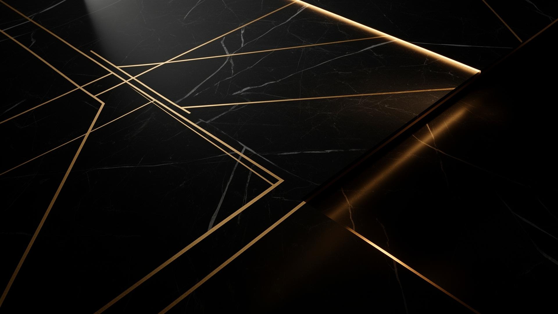 Aurelys — luxury black marble surface with gold geometric lines